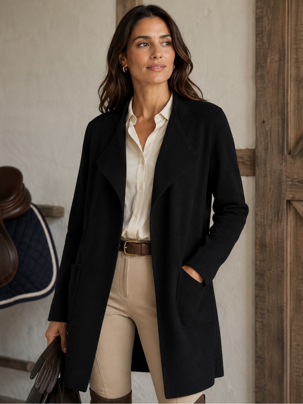 J.Crew Juliette Collarless Sweater Blazer Black Open Cardigan Coatigan Jacket M